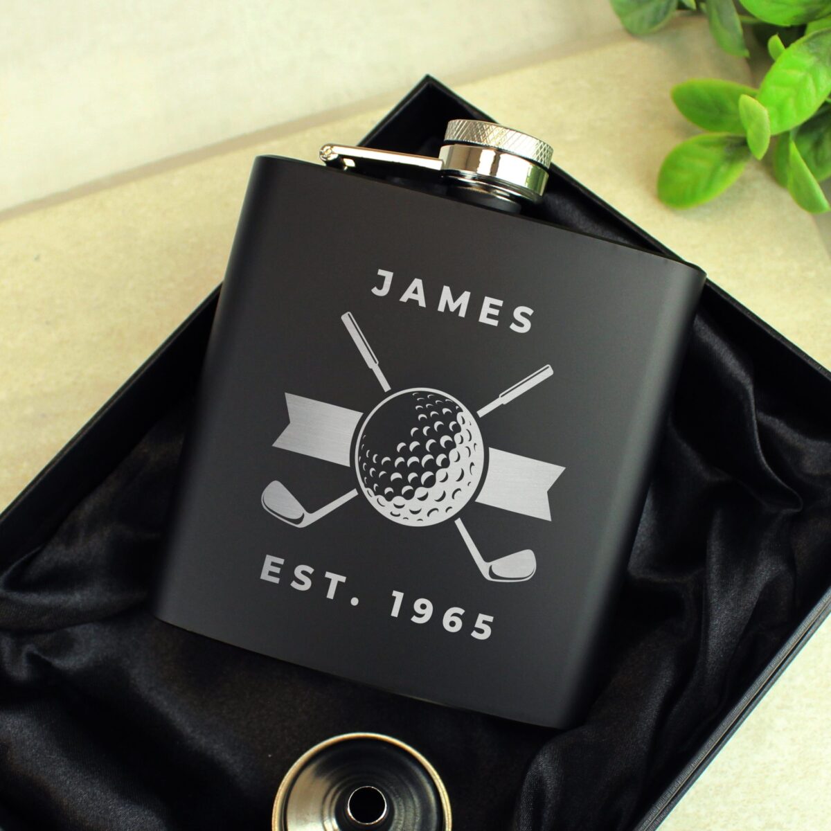 Personalised Golf Black Hip Flask: 4 - Hip Flasks By Gift Moments