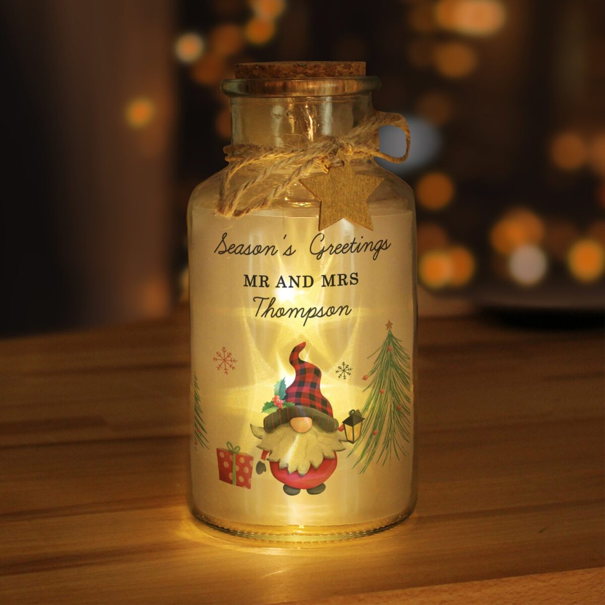 Personalised Gonk Christmas Scene LED Glass Jar: 4 - LED Lighting By Gift Moments