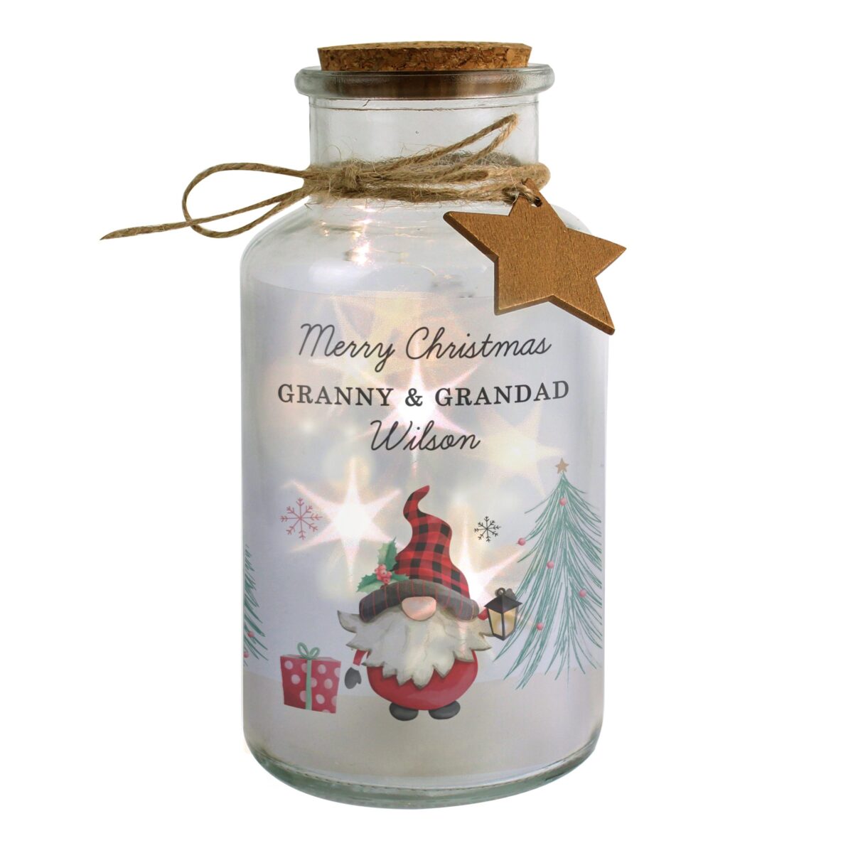 Personalised Gonk Christmas Scene LED Glass Jar: 5 - LED Lighting By Gift Moments