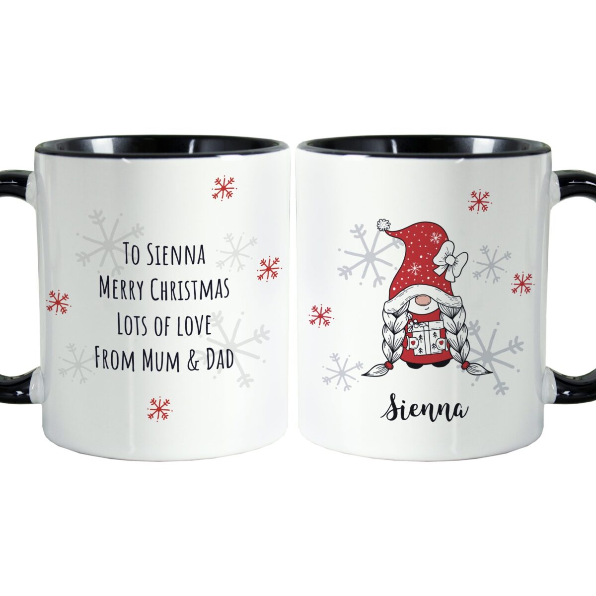 Personalised Gonk Family Black Handled Christmas Mugs: 16 - Mugs By Gift Moments