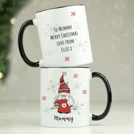 Personalised Gonk Family Black Handled Christmas Mugs: 2 - Mugs By Gift Moments