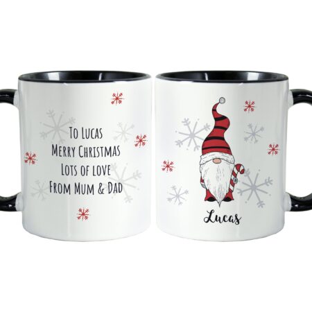 Personalised Gonk Family Black Handled Christmas Mugs: 15 - Mugs By Gift Moments