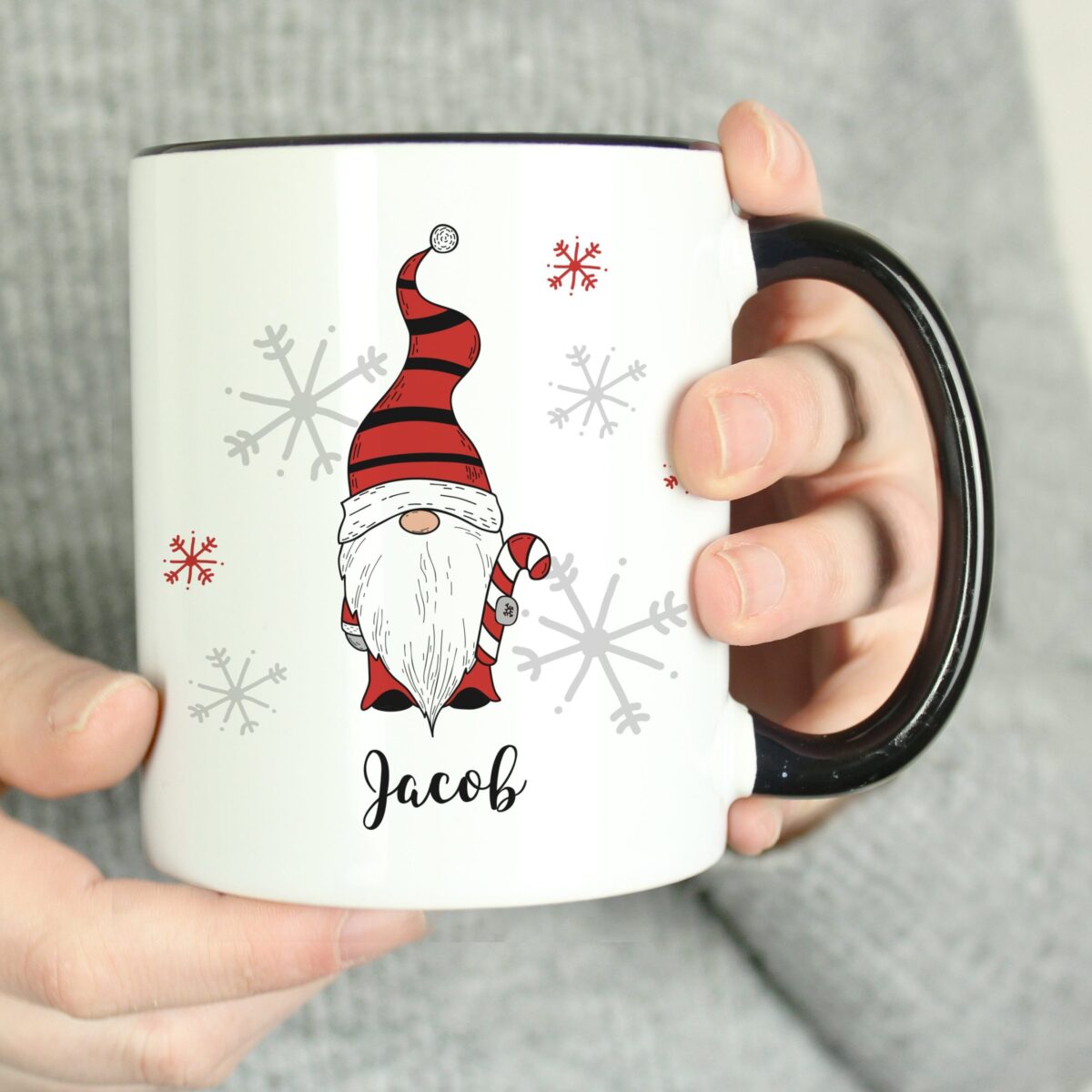 Personalised Gonk Family Black Handled Christmas Mugs: 7 - Mugs By Gift Moments