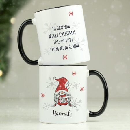 Personalised Gonk Family Black Handled Christmas Mugs: 4 - Mugs By Gift Moments