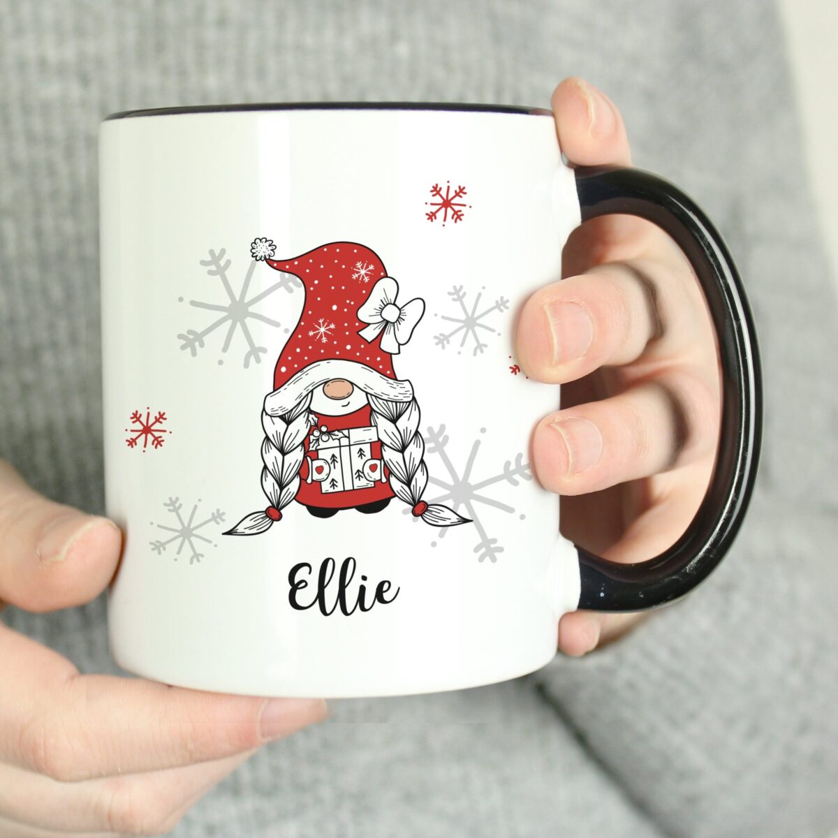 Personalised Gonk Family Black Handled Christmas Mugs: 8 - Mugs By Gift Moments