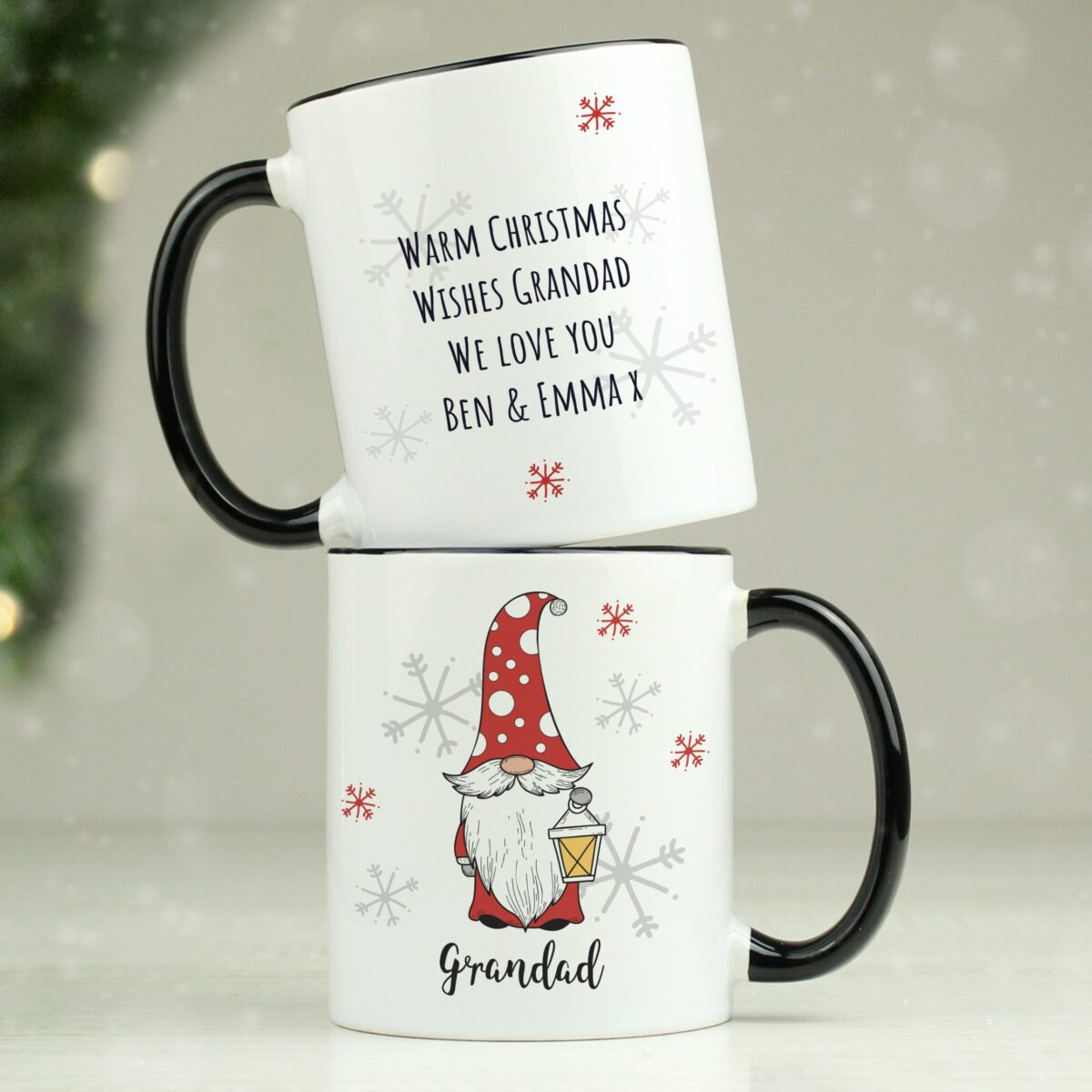 Personalised Gonk Family Black Handled Christmas Mugs: 1 - Mugs By Gift Moments