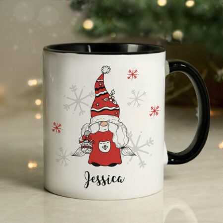 Personalised Gonk Family Black Handled Christmas Mugs: 10 - Female - Mugs By Gift Moments