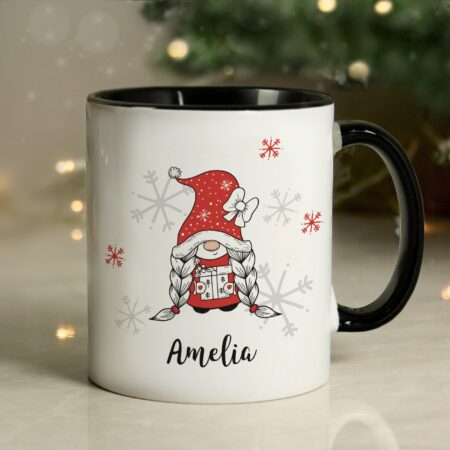 Personalised Gonk Family Black Handled Christmas Mugs: 12 - Girl - Mugs By Gift Moments