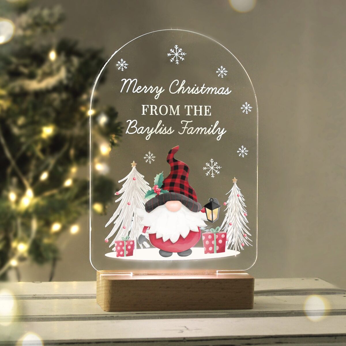 Personalised Gonk Wooden Based LED Christmas Light: 1 - LED Lighting By Gift Moments