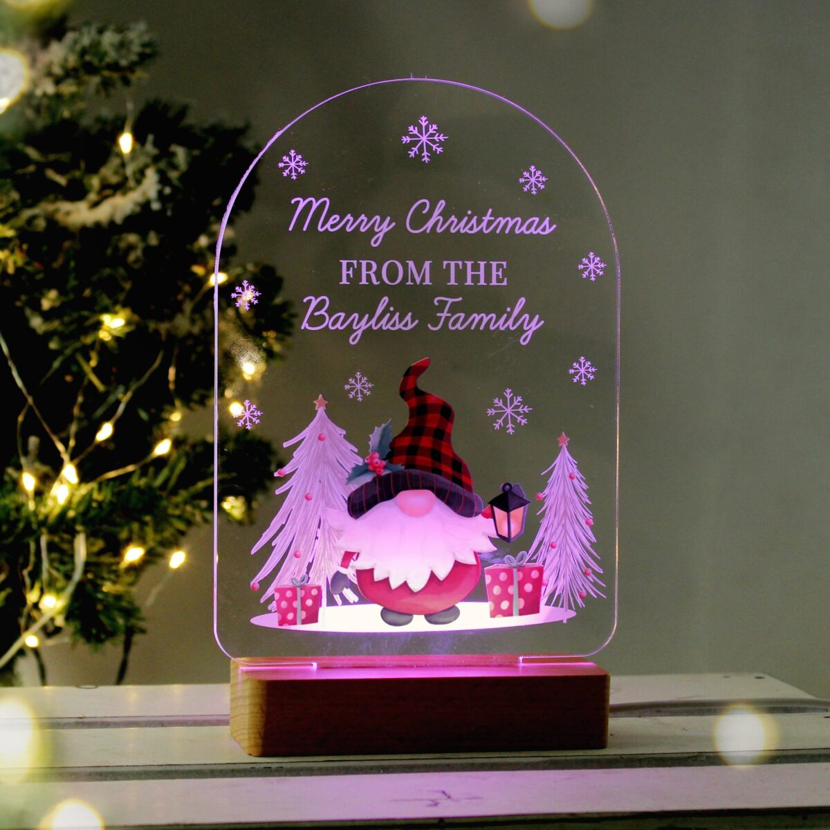 Personalised Gonk Wooden Based LED Christmas Light: 5 - LED Lighting By Gift Moments