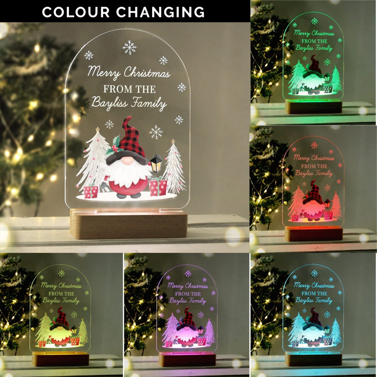 Personalised Gonk Wooden Based LED Christmas Light: 7 - LED Lighting By Gift Moments