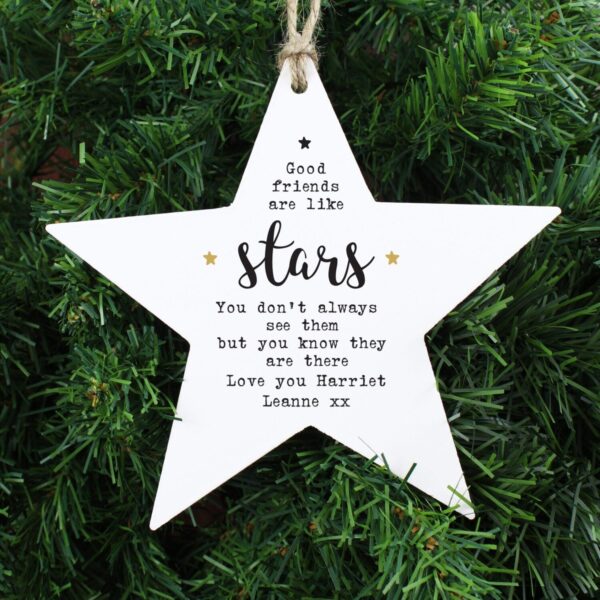 Personalised Good Friends Wooden Star Decoration: 2 - Christmas Decorations By Gift Moments