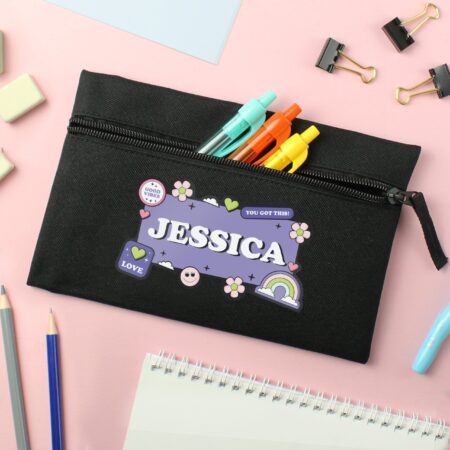 Personalised Good Vibes Black Pencil Case: 1 - Pencil Cases & Sets By Gift Moments
