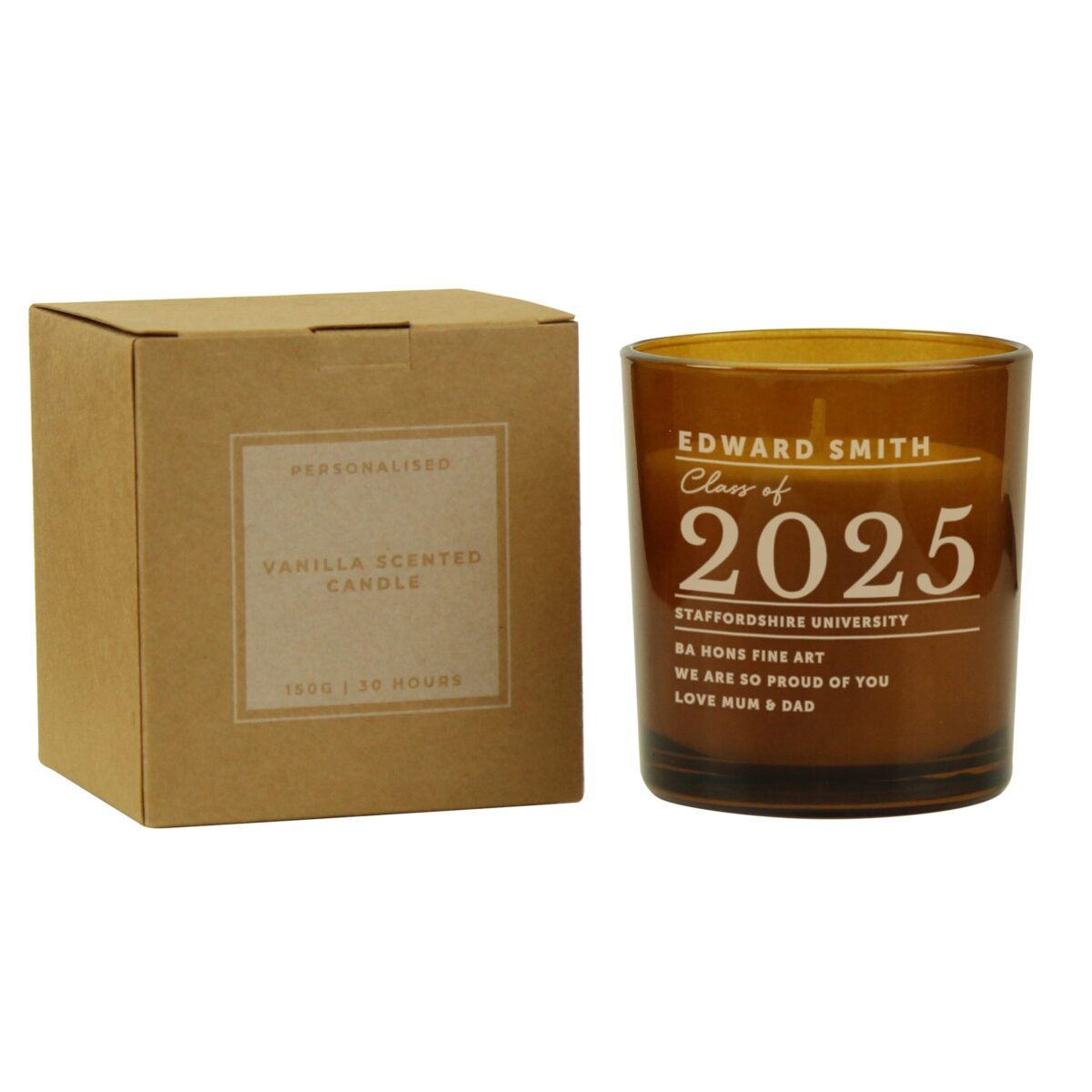 Personalised Graduation Amber Glass Candle: 6 - Candles By Gift Moments