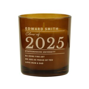Personalised Graduation Amber Glass Candle: 5 - Candles By Gift Moments
