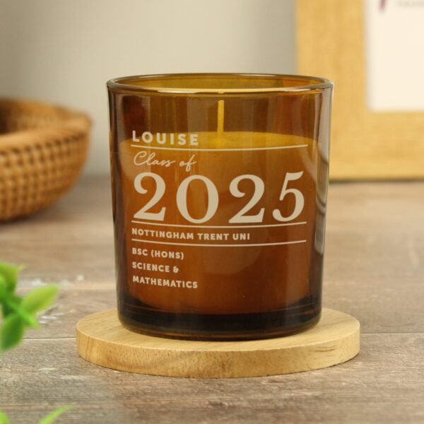 Personalised Graduation Amber Glass Candle: 2 - Candles By Gift Moments
