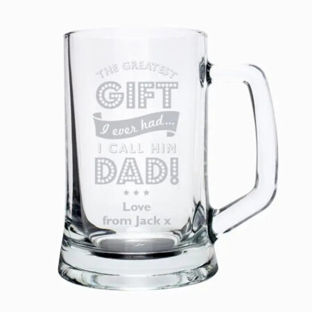 Personalised Greatest Dad Glass Pint Stern Tankard: 2 - Tankards By Gift Moments