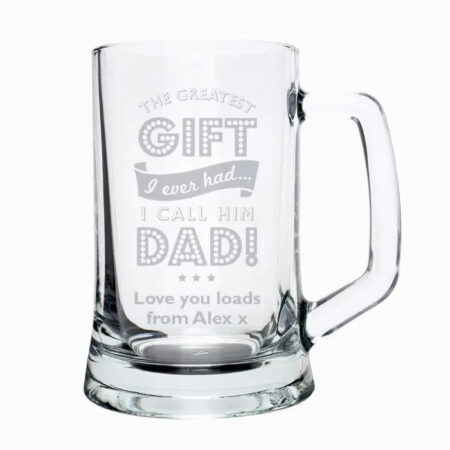 Personalised Greatest Dad Glass Pint Stern Tankard: 4 - Tankards By Gift Moments