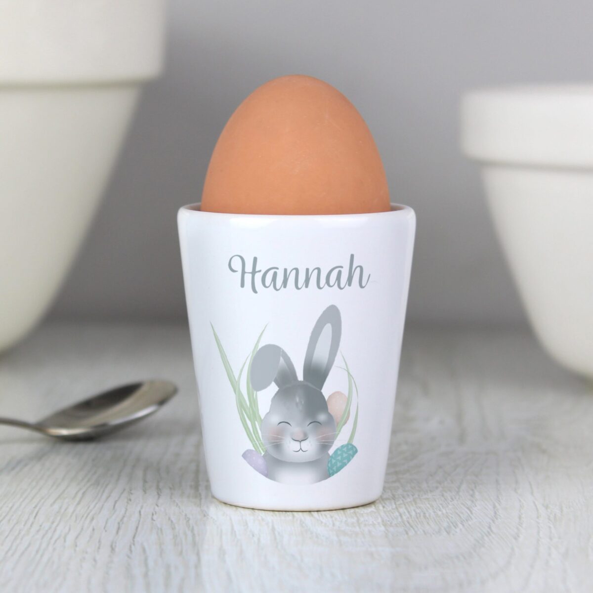Personalised Grey Easter Bunny Egg Cup: 1 - Egg Cups By Gift Moments