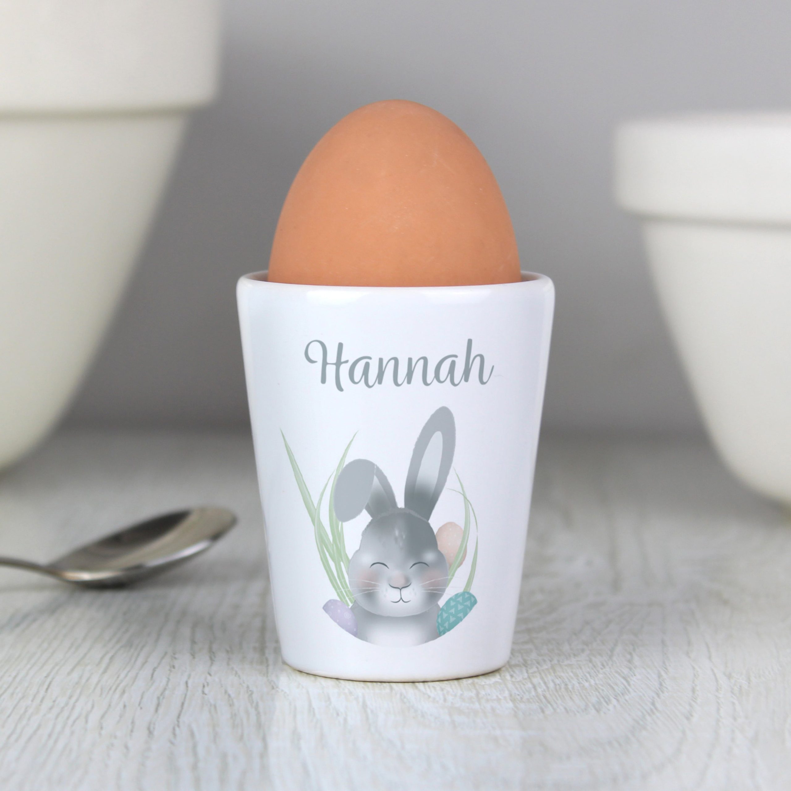 Personalised Grey Easter Bunny Egg Cup: 1 - Egg Cups By Gift Moments