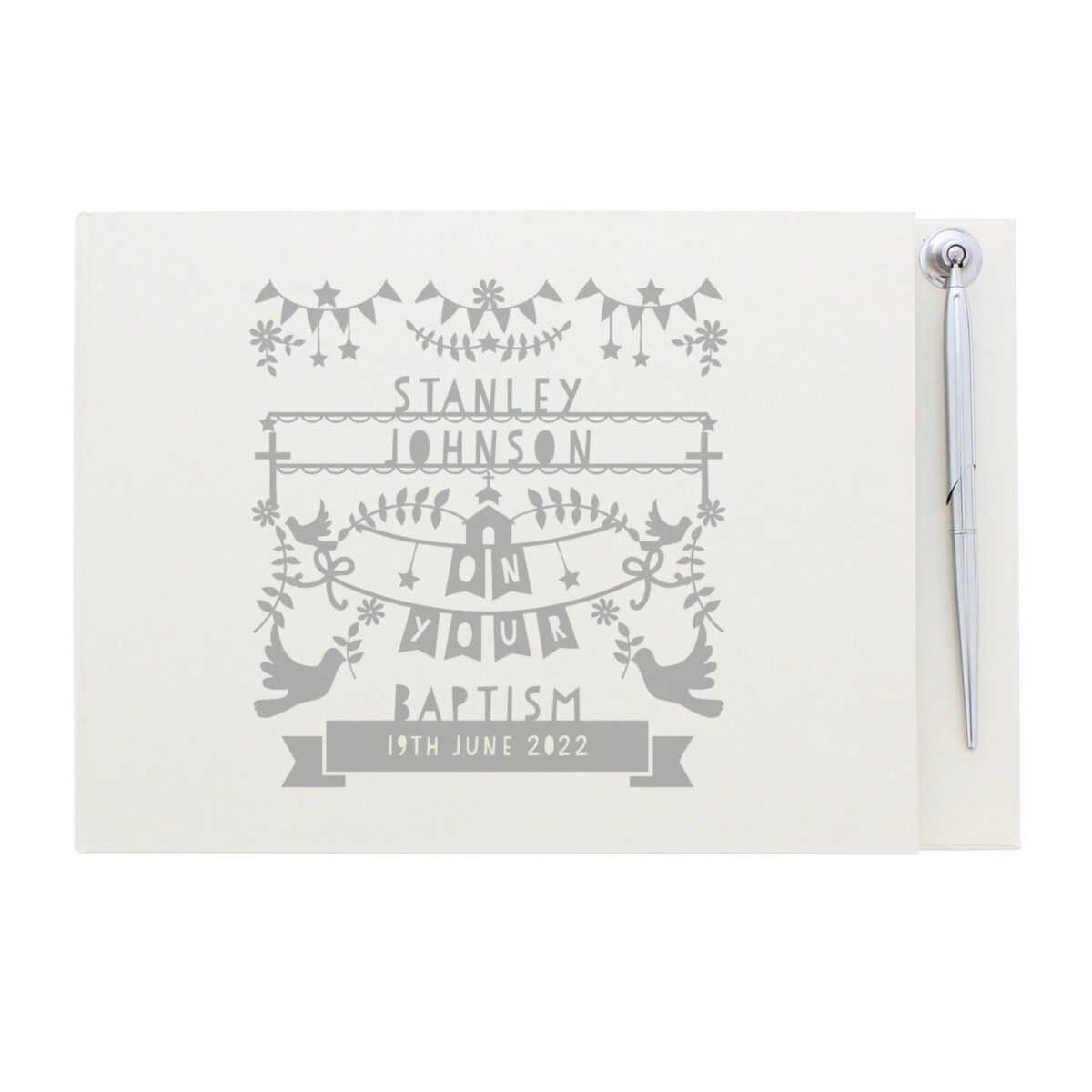 Personalised Grey Papercut Style Hardback Guest Book & Pen: 3 - Guest Books By Gift Moments