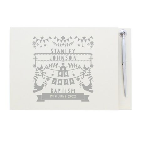 Personalised Grey Papercut Style Hardback Guest Book & Pen: 3 - Guest Books By Gift Moments
