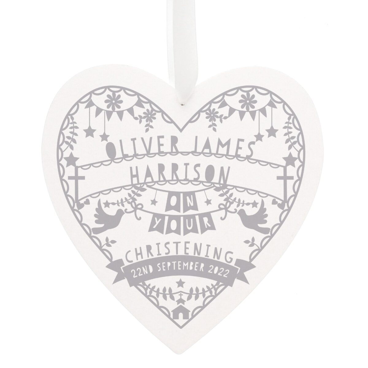 Personalised Grey Papercut Style Large Wooden Heart: 2 - Decorations By Gift Moments