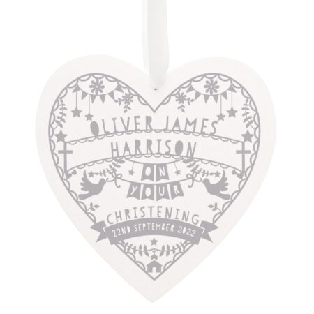 Personalised Grey Papercut Style Large Wooden Heart: 2 - Decorations By Gift Moments