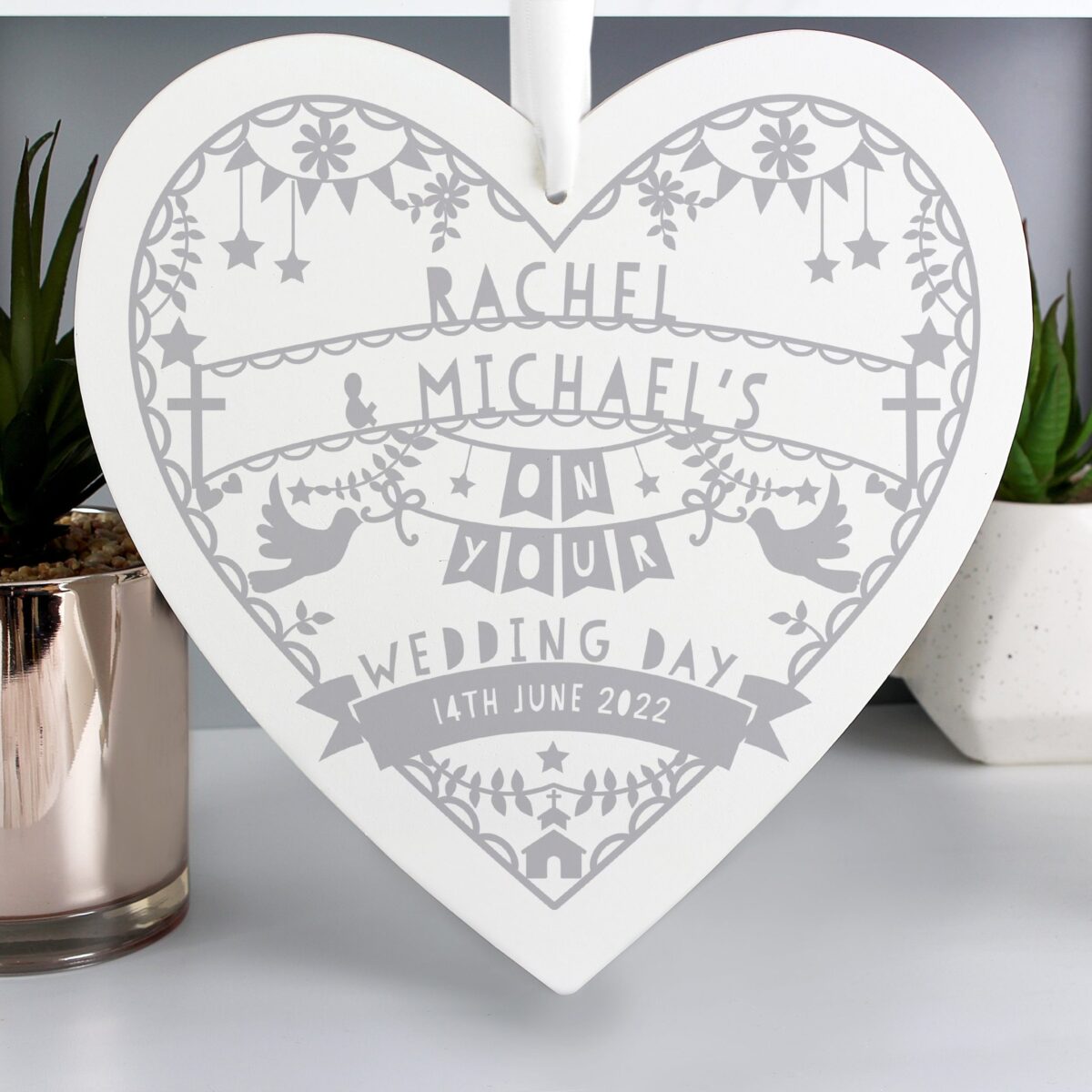 Personalised Grey Papercut Style Large Wooden Heart: 4 - Decorations By Gift Moments