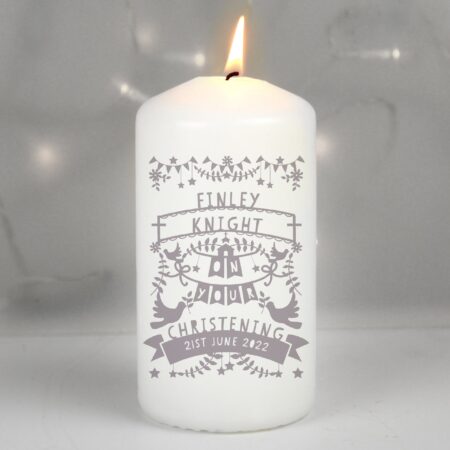 Personalised Grey Papercut Style Pillar Candle: 1 - Candles By Gift Moments