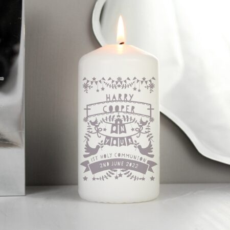 Personalised Grey Papercut Style Pillar Candle: 6 - Candles By Gift Moments