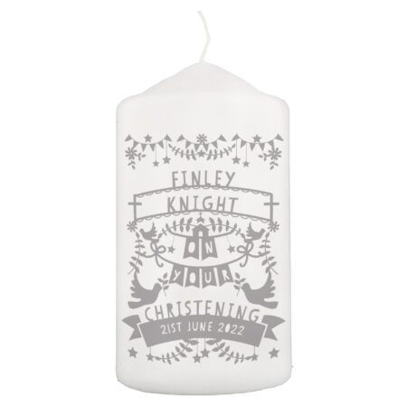 Personalised Grey Papercut Style Pillar Candle: 3 - Candles By Gift Moments