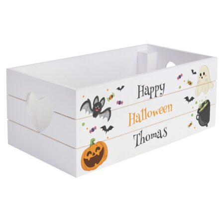 Personalised Halloween Small Wooden Treats Crate: 5 - Storage By Gift Moments
