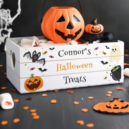 Personalised Halloween Small Wooden Treats Crate: 2 - Storage By Gift Moments