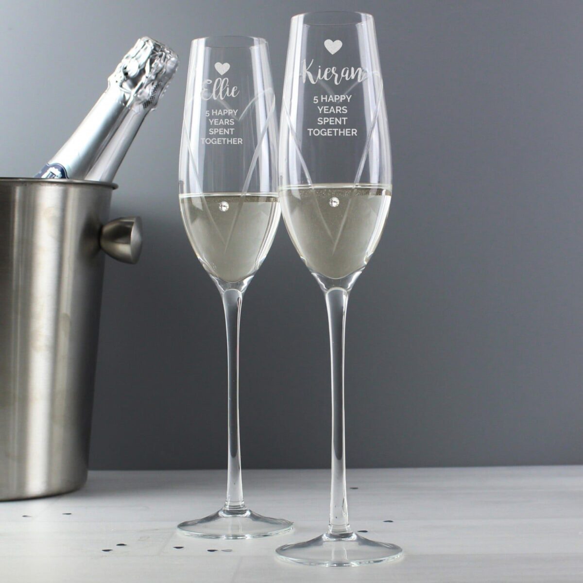 Personalised Hand Cut Heart Celebration Pair of Flutes with Gift Box: 3 - Champagne Flutes By Gift Moments