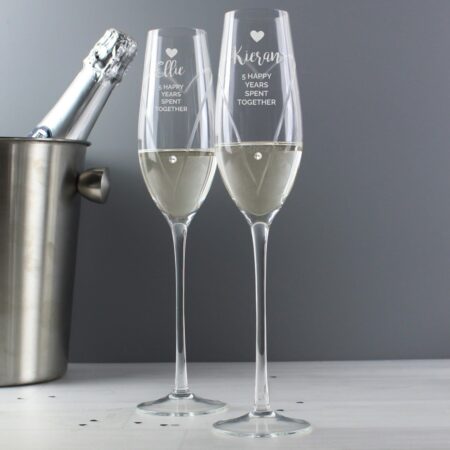 Personalised Hand Cut Heart Celebration Pair of Flutes with Gift Box: 3 - Champagne Flutes By Gift Moments