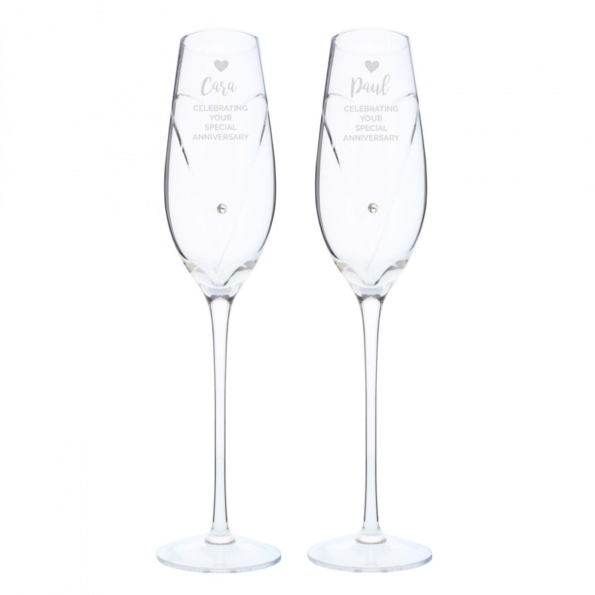 Personalised Hand Cut Heart Celebration Pair of Flutes with Gift Box: 4 - Champagne Flutes By Gift Moments