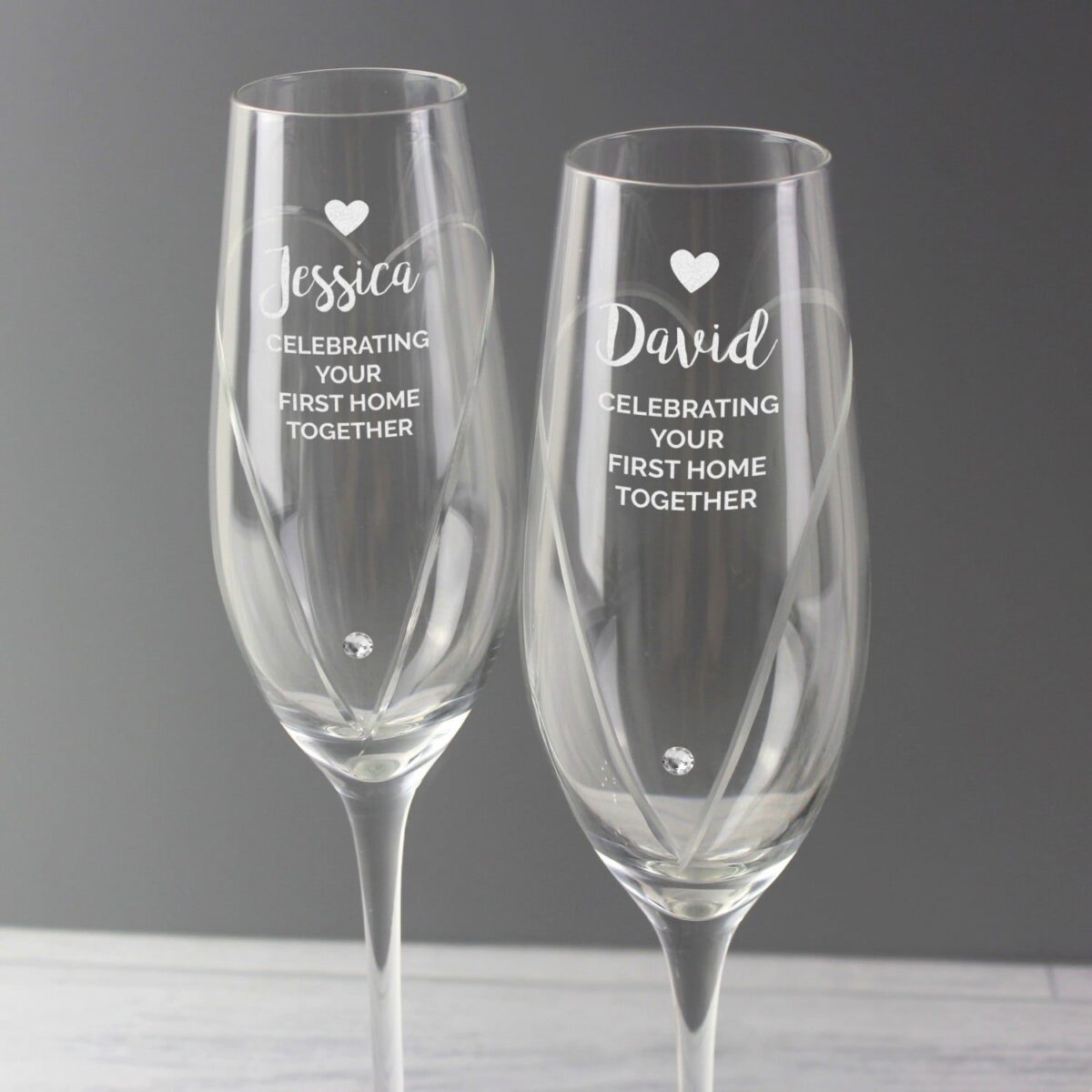 Personalised Hand Cut Heart Celebration Pair of Flutes with Gift Box: 2 - Champagne Flutes By Gift Moments