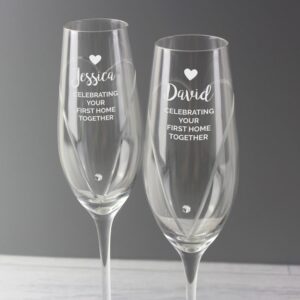 Personalised Hand Cut Heart Celebration Pair of Flutes with Gift Box: 2 - Champagne Flutes By Gift Moments