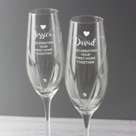 Personalised Hand Cut Heart Celebration Pair of Flutes with Gift Box: 2 - Champagne Flutes By Gift Moments
