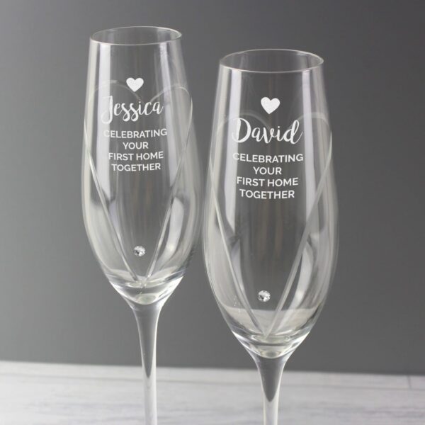 Personalised Hand Cut Heart Celebration Pair of Flutes with Gift Box: 2 - Champagne Flutes By Gift Moments