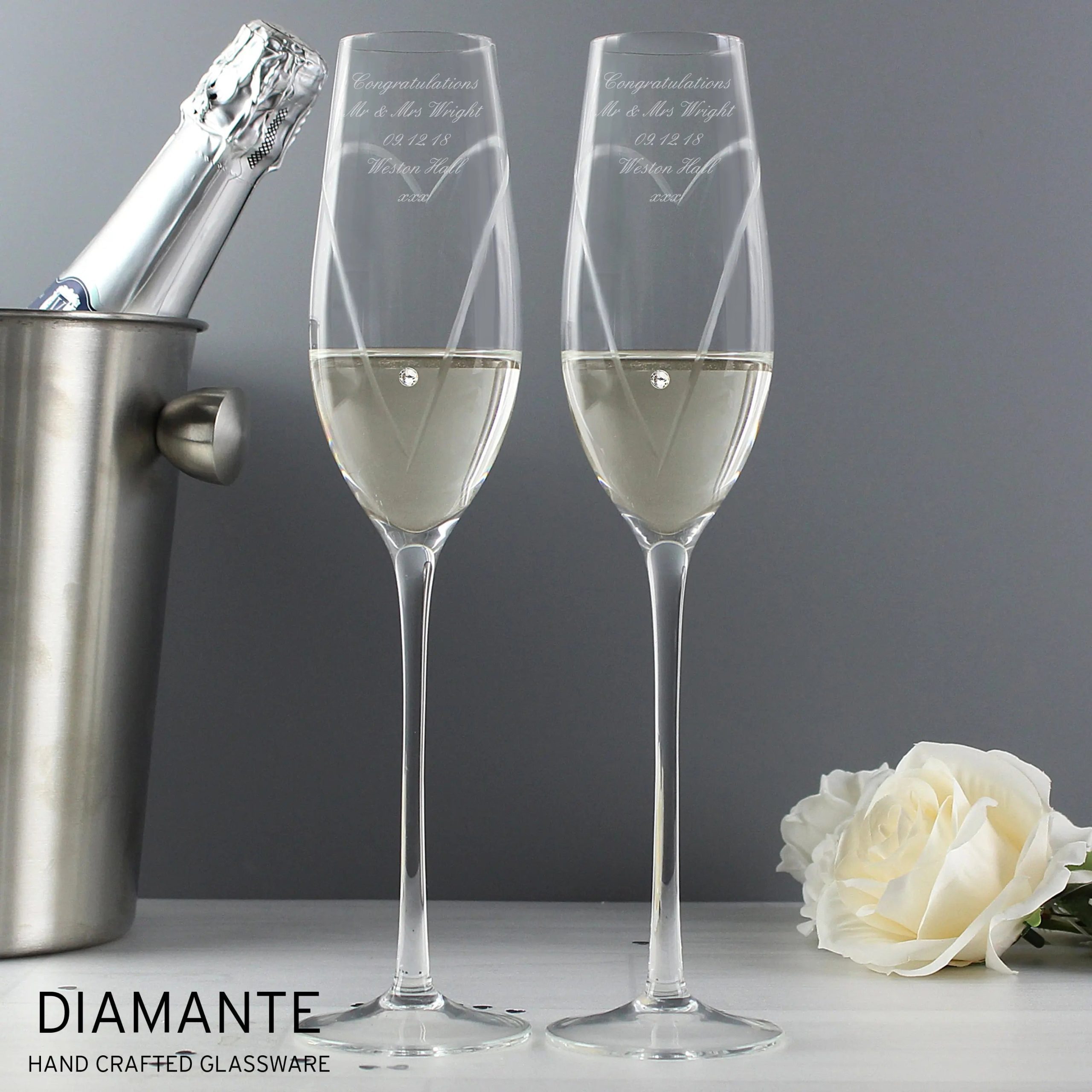 Personalised Hand Cut Heart Pair of Flutes with Gift Box: 1 - Champagne Flutes By Gift Moments