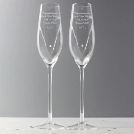 Personalised Hand Cut Little Hearts Pair of Flutes with Gift Box: 6 - Champagne Flutes By Gift Moments