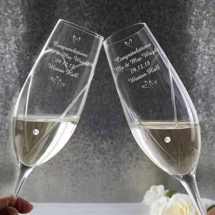 Personalised Hand Cut Little Hearts Pair of Flutes with Gift Box: 1 - Champagne Flutes By Gift Moments