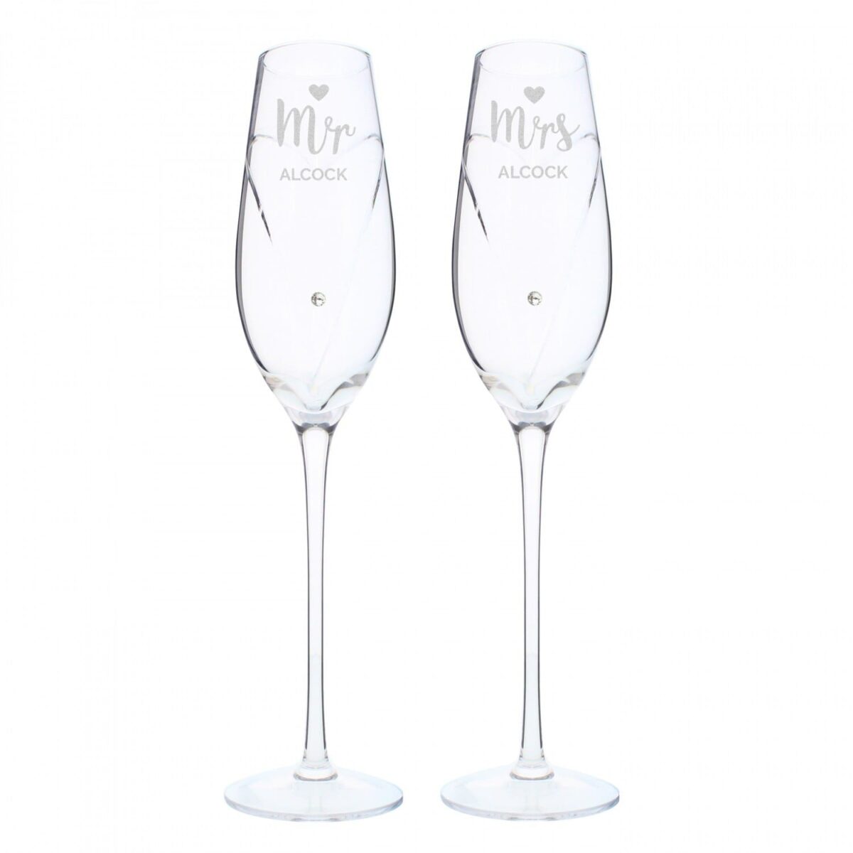 Personalised Hand Cut Mr & Mrs Pair of Flutes in Gift Box: 5 - Champagne Flutes By Gift Moments