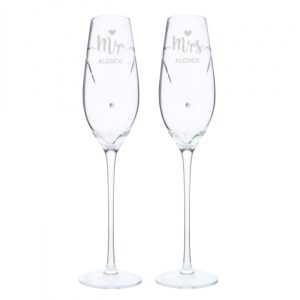 Personalised Hand Cut Mr & Mrs Pair of Flutes in Gift Box: 5 - Champagne Flutes By Gift Moments