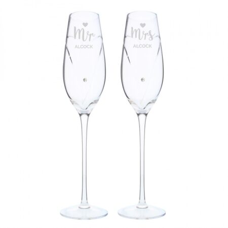 Personalised Hand Cut Mr & Mrs Pair of Flutes in Gift Box: 5 - Champagne Flutes By Gift Moments