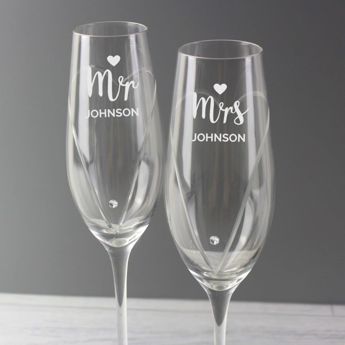 Personalised Hand Cut Mr & Mrs Pair of Flutes in Gift Box: 2 - Champagne Flutes By Gift Moments