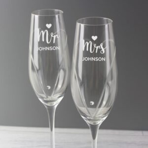 Personalised Hand Cut Mr & Mrs Pair of Flutes in Gift Box: 2 - Champagne Flutes By Gift Moments