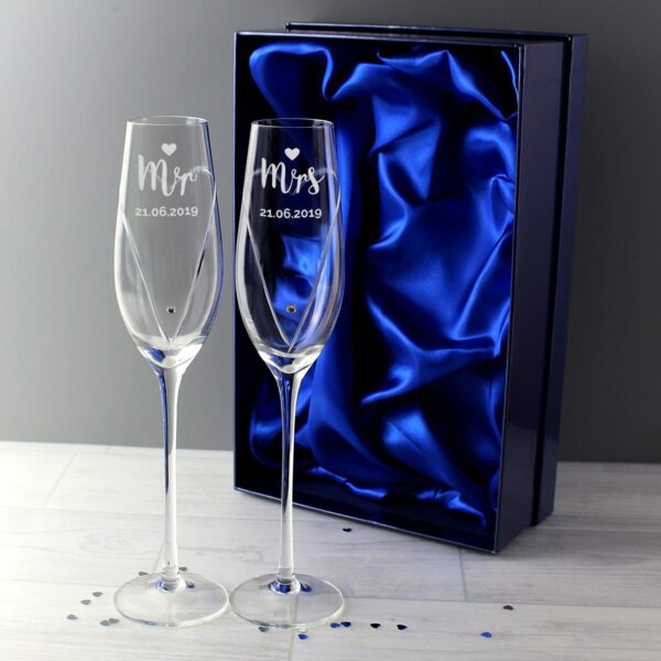 Personalised Hand Cut Mr & Mrs Pair of Flutes in Gift Box: 1 - Champagne Flutes By Gift Moments